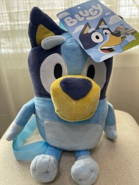 Bluey Plush Character Kids Backpack in Light Blue and Navy